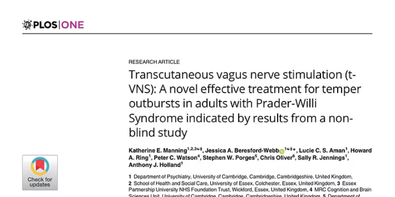 Okładka publikacji: Transcutaneous Vagus Nerve Stimulation: A Novel Effective Treatment for Temper Outbursts in Adults with Prader-Willi Syndrome