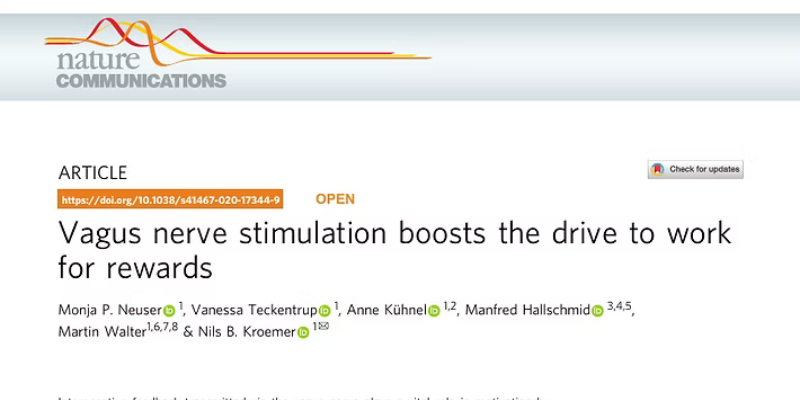 Okładka publikacji: Vagus Nerve Stimulation Boosts the Drive to Work for Rewards