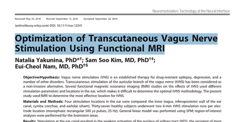 Okładka publikacji: Optimization of Transcutaneous Vagus Nerve Stimulation Using Functional MRI